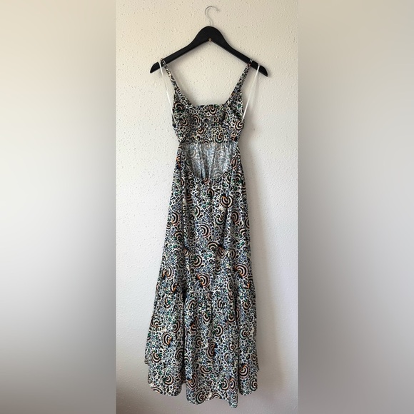 ALC Rhodes Printed Cotton Poplin Tiered Midi Dress 4 Multicolor Open Back - Picture 5 of 14